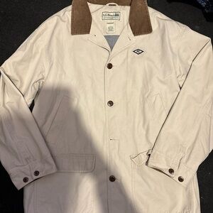 L.L. Bean Men's Beige Jacket with Dark Brown Collar